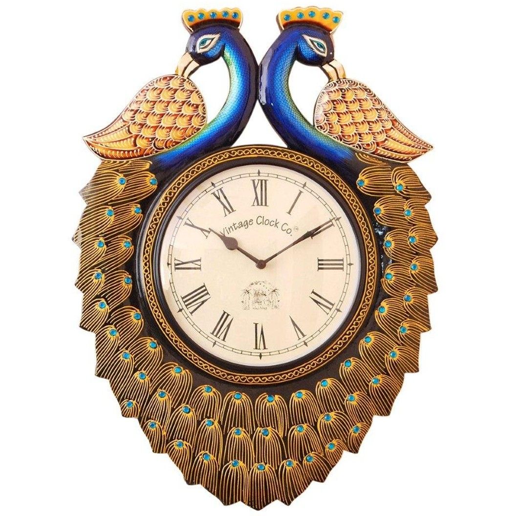 Vintage Clock Double Peacock Design
