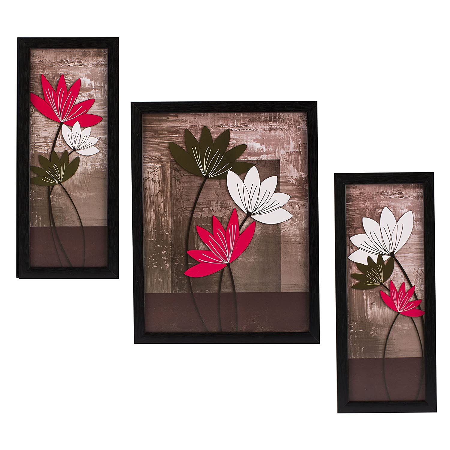 3 Pc Set of Floral Paintings Without Glass