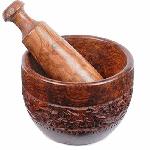 Wooden Carved Pestle and Mortar